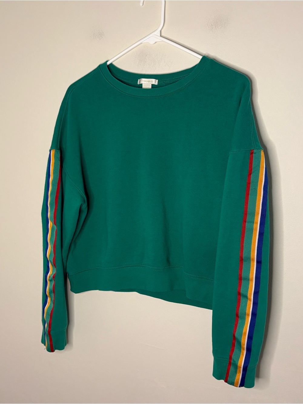 Forever 21 Sweatshirt Women’s Teens Medium Green Y2K Top Fall Preppy Punk Crop